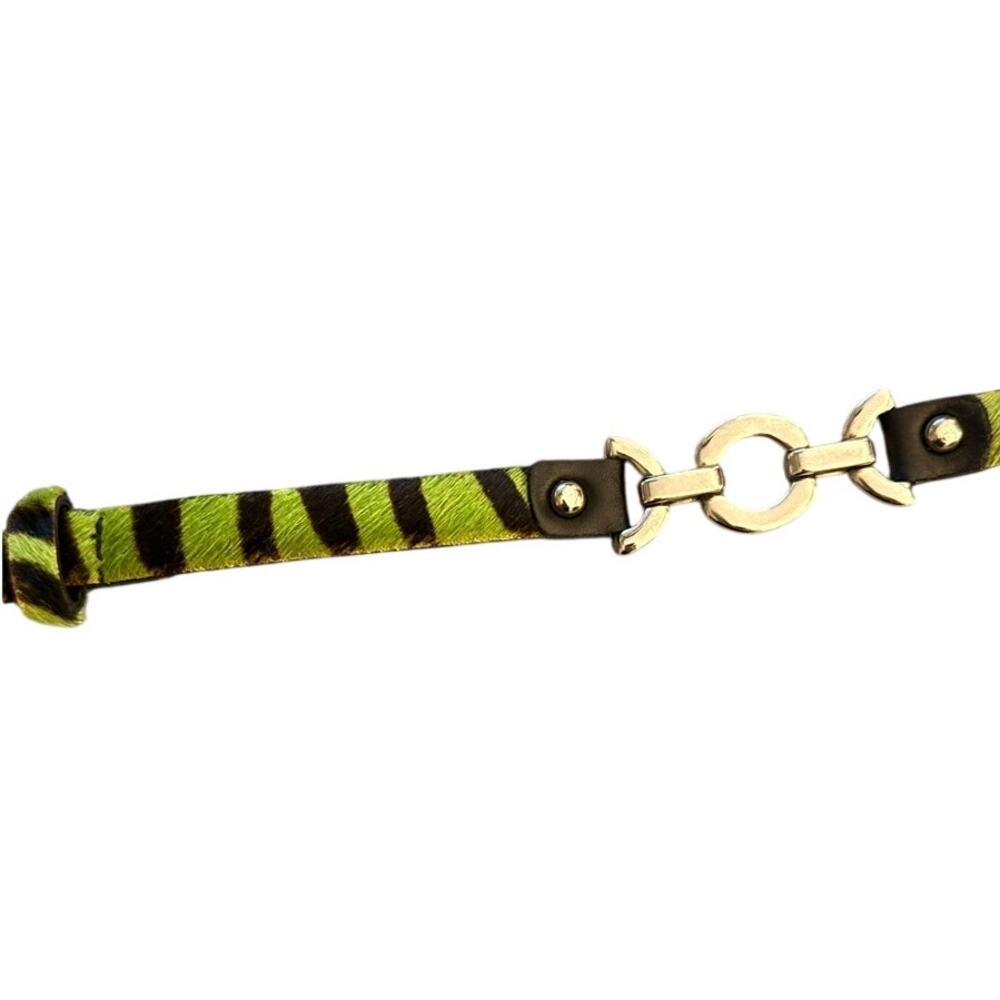 Carlisle Green Zebra Calf Hair Leather Skinny Belt Silver Hardware Large - Picture 3 of 10